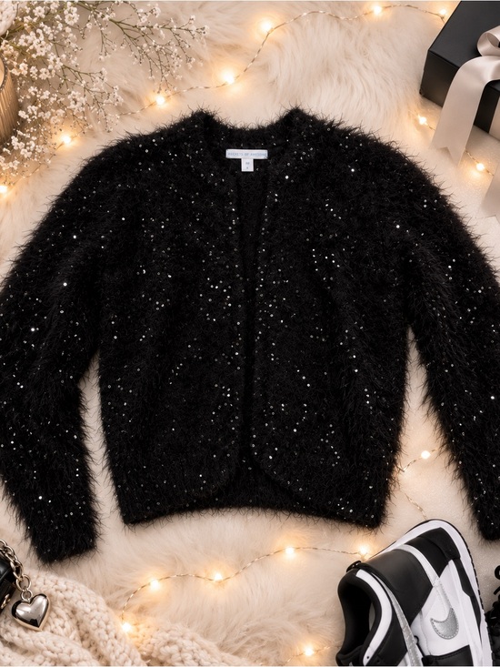 Rockets Of Awesome Other - Rockets of Awesome Girls Black Sequin Eyelash Knit Cardigan